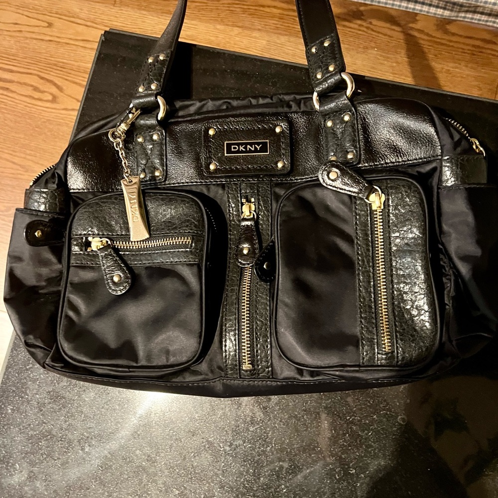 DKNY Black Leather and Waterproof Fabric Bag